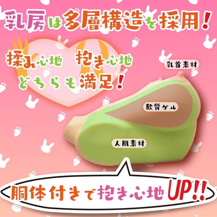 抱きしめおっぱい チチダケタの多層構造図。人肌素材・軟質ゲル・乳首素材の3層