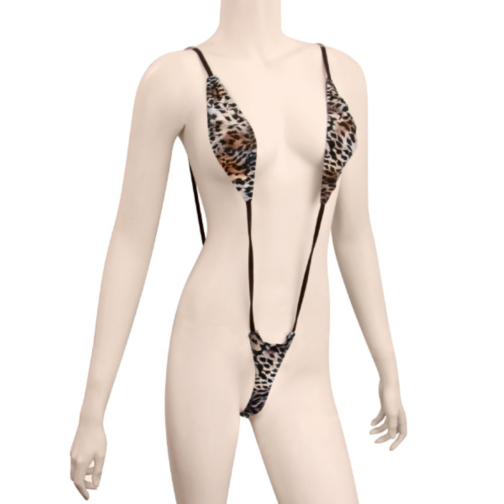 ヒョウ柄ストレッチ生地クロスプレイスーツ モカ