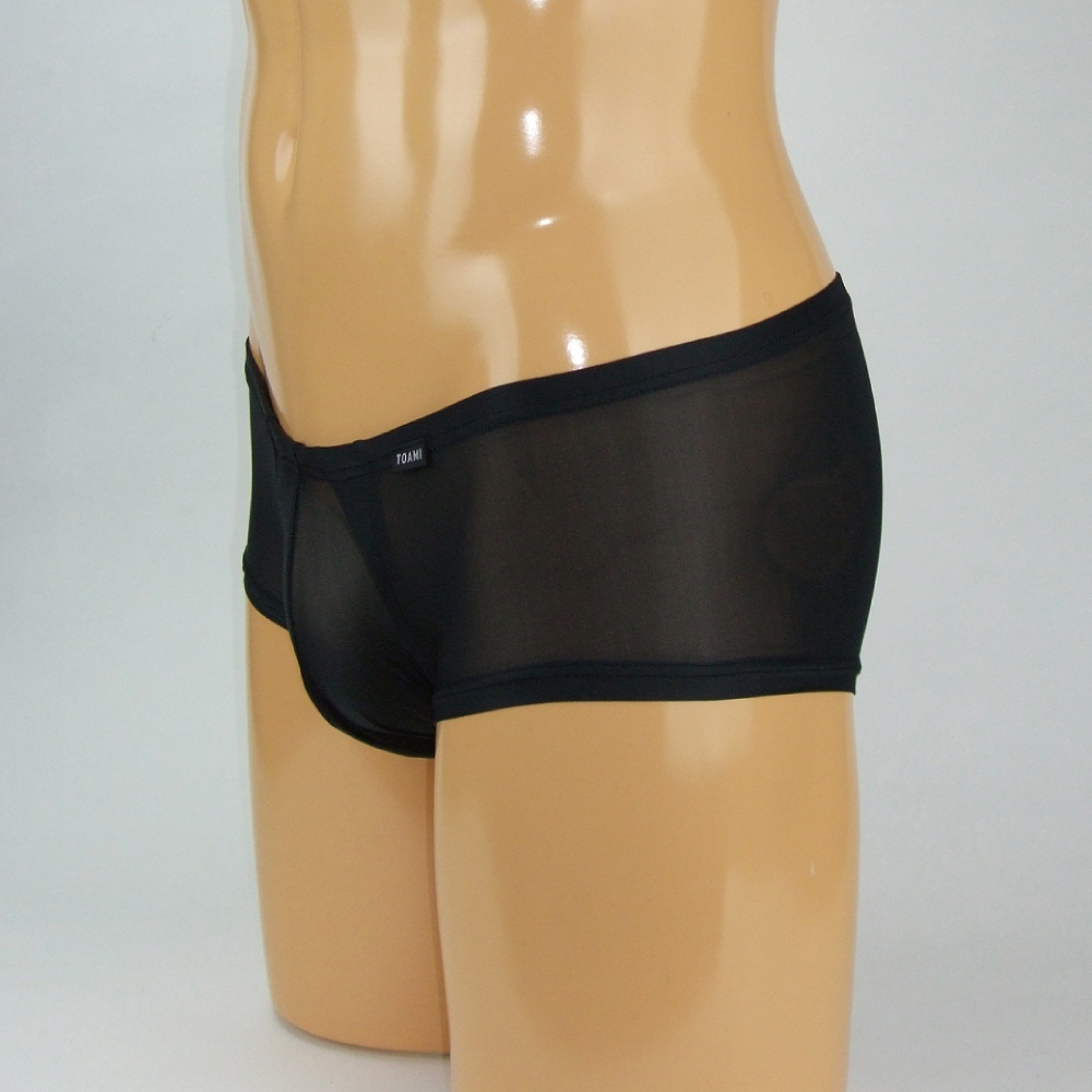 メンズ　極薄ストレッチ玉袋付きボクサーパンツ ブラック