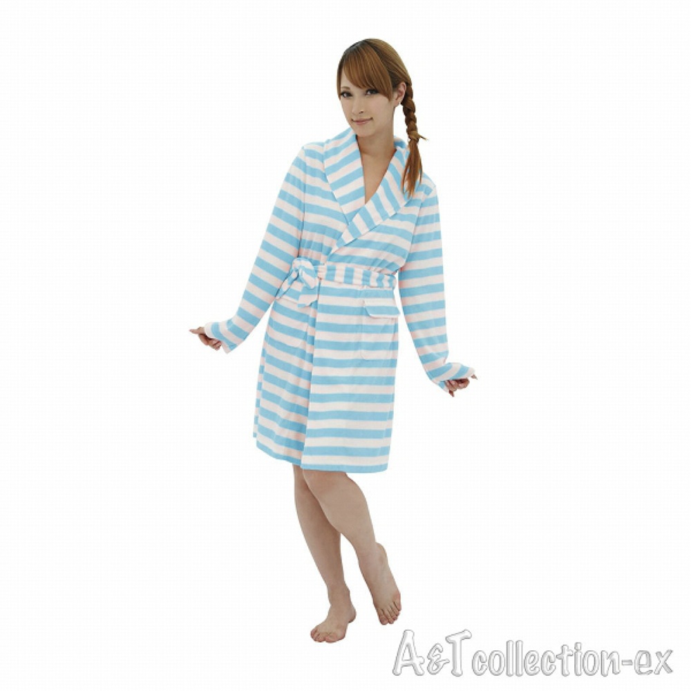 パイルよこしまボーダーガウン アクアブルー
